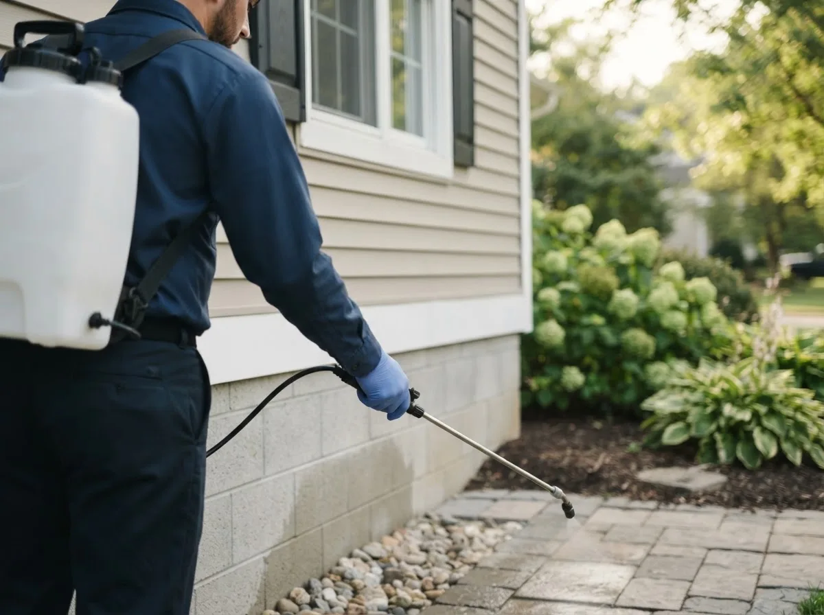 Pest control technician inspecting a home in Milford Square, PA